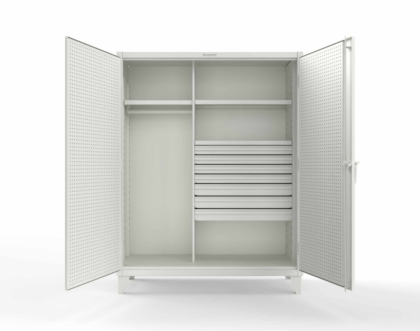 Extreme Duty 12 GA Uniform Cabinet with 7 Drawers, Pegboard, 3 Shelves - 60 In. W x 24 In. D x 78 In. H - 56-W-243-7DB-PB-9003