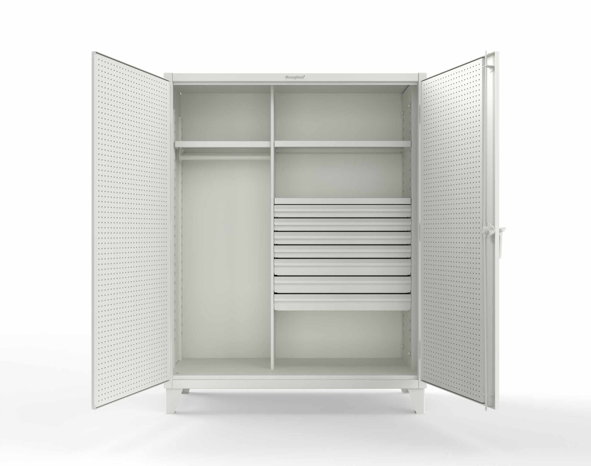 Extreme Duty 12 GA Uniform Cabinet with 7 Drawers, Pegboard, 3 Shelves - 60 In. W x 24 In. D x 78 In. H - 56-W-243-7DB-PB-9003