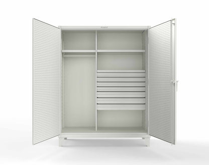 Extreme Duty 12 GA Uniform Cabinet with 7 Drawers, Pegboard, 3 Shelves - 60 In. W x 24 In. D x 78 In. H - 56-W-243-7DB-PB-9003