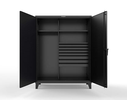 Extreme Duty 12 GA Uniform Cabinet with 7 Drawers, Pegboard, 3 Shelves - 60 In. W x 24 In. D x 78 In. H - 56-W-243-7DB-PB-9005
