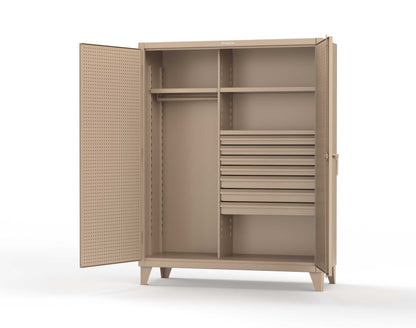 Extreme Duty 12 GA Uniform Cabinet with 7 Drawers, Pegboard, 3 Shelves - 60 In. W x 24 In. D x 78 In. H - 56-W-243-7DB-PB-1019