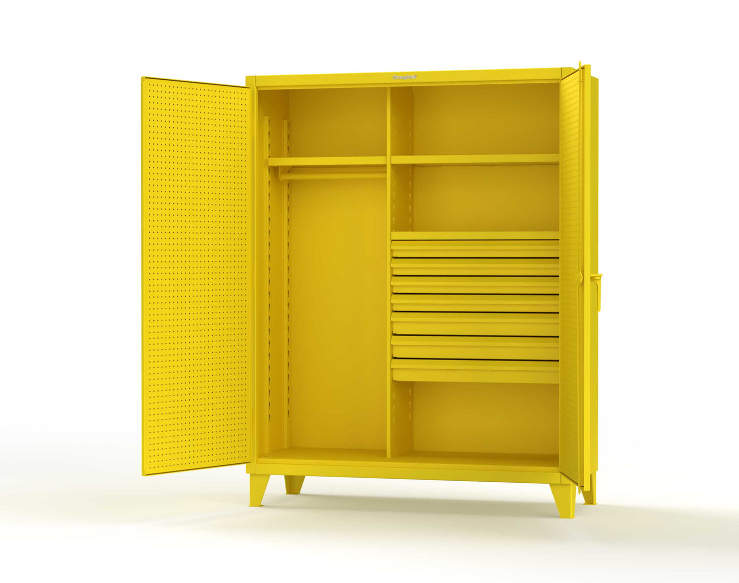 Extreme Duty 12 GA Uniform Cabinet with 7 Drawers, Pegboard, 3 Shelves - 60 In. W x 24 In. D x 78 In. H - 56-W-243-7DB-PB-1021