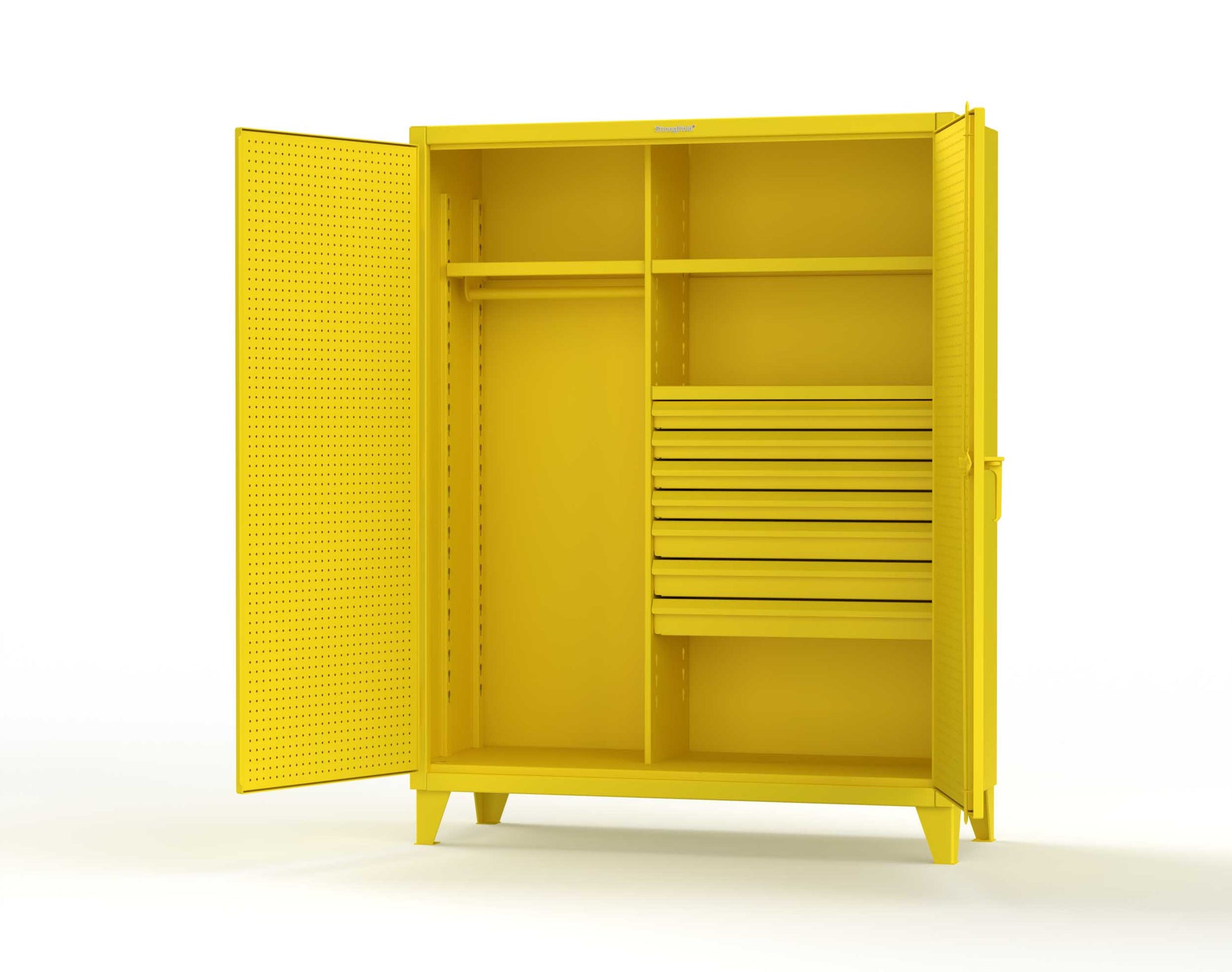 Extreme Duty 12 GA Uniform Cabinet with 7 Drawers, Pegboard, 3 Shelves - 60 In. W x 24 In. D x 78 In. H - 56-W-243-7DB-PB-1021