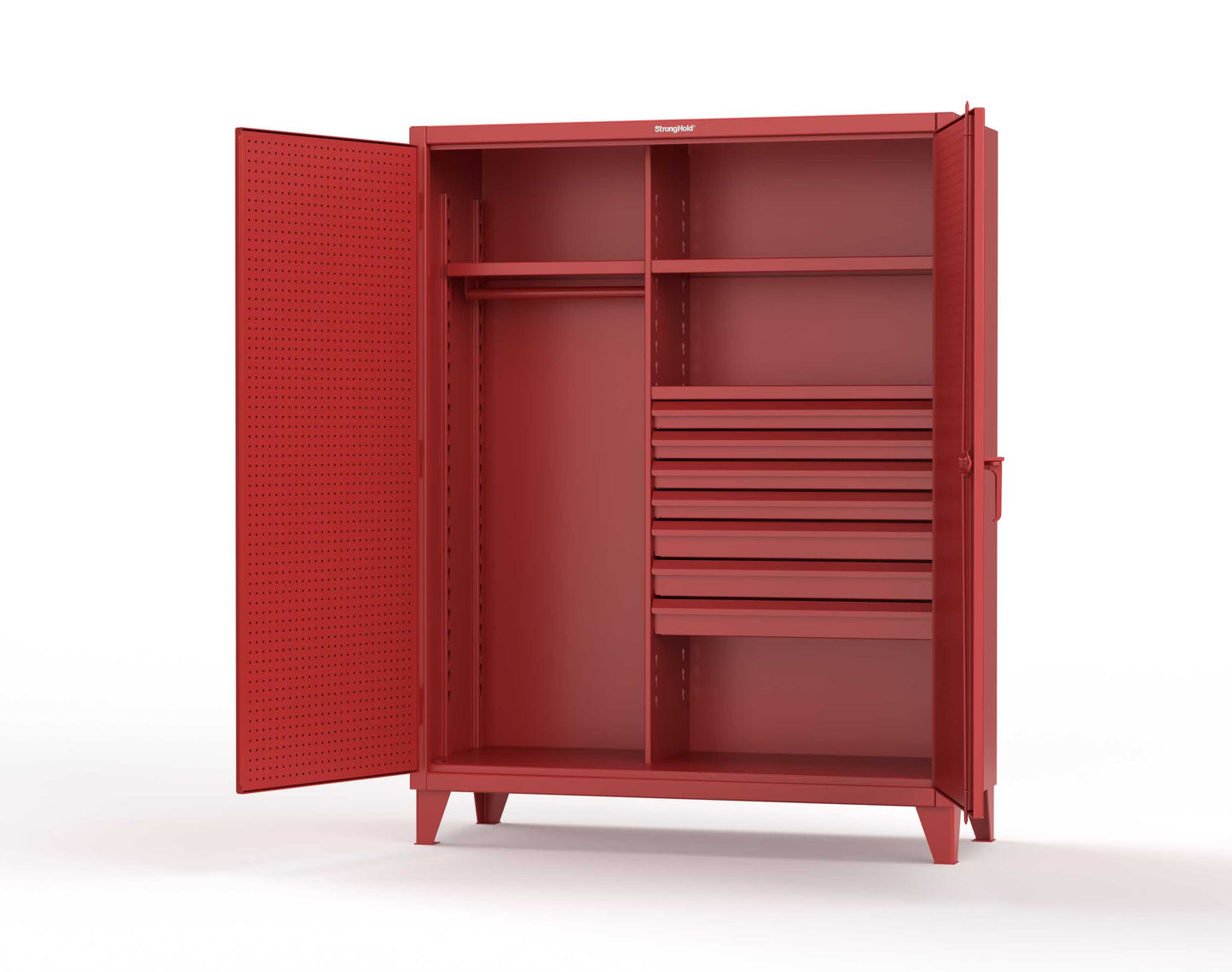 Extreme Duty 12 GA Uniform Cabinet with 7 Drawers, Pegboard, 3 Shelves - 60 In. W x 24 In. D x 78 In. H - 56-W-243-7DB-PB-3001