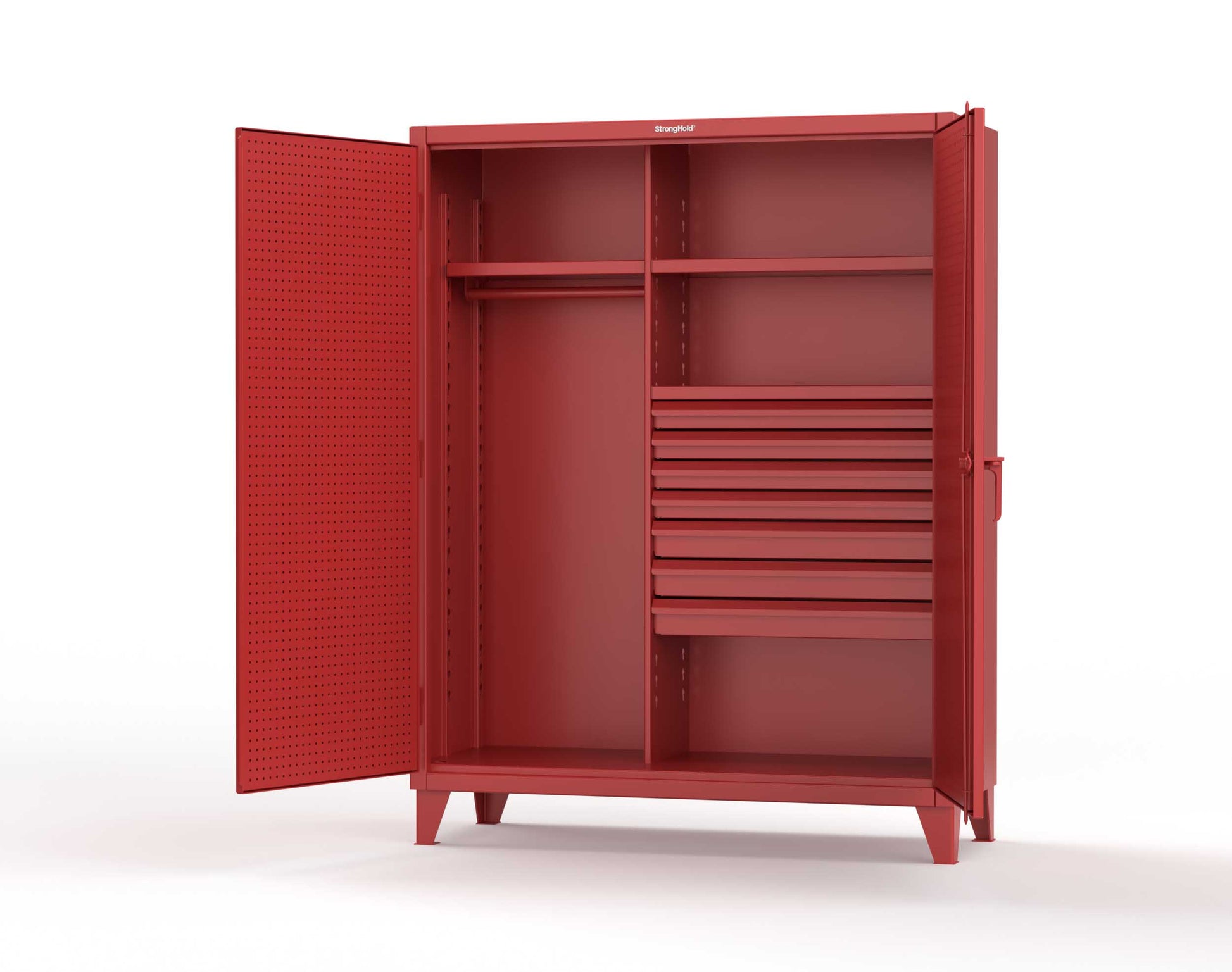 Extreme Duty 12 GA Uniform Cabinet with 7 Drawers, Pegboard, 3 Shelves - 60 In. W x 24 In. D x 78 In. H - 56-W-243-7DB-PB-3001