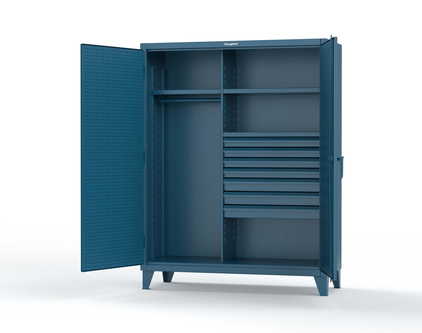 Extreme Duty 12 GA Uniform Cabinet with 7 Drawers, Pegboard, 3 Shelves - 60 In. W x 24 In. D x 78 In. H - 56-W-243-7DB-PB-5001
