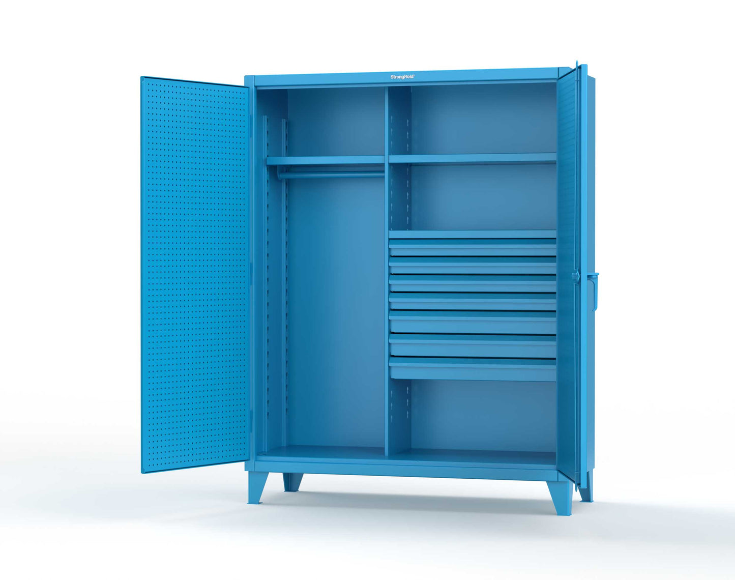 Extreme Duty 12 GA Uniform Cabinet with 7 Drawers, Pegboard, 3 Shelves - 60 In. W x 24 In. D x 78 In. H - 56-W-243-7DB-PB-5012