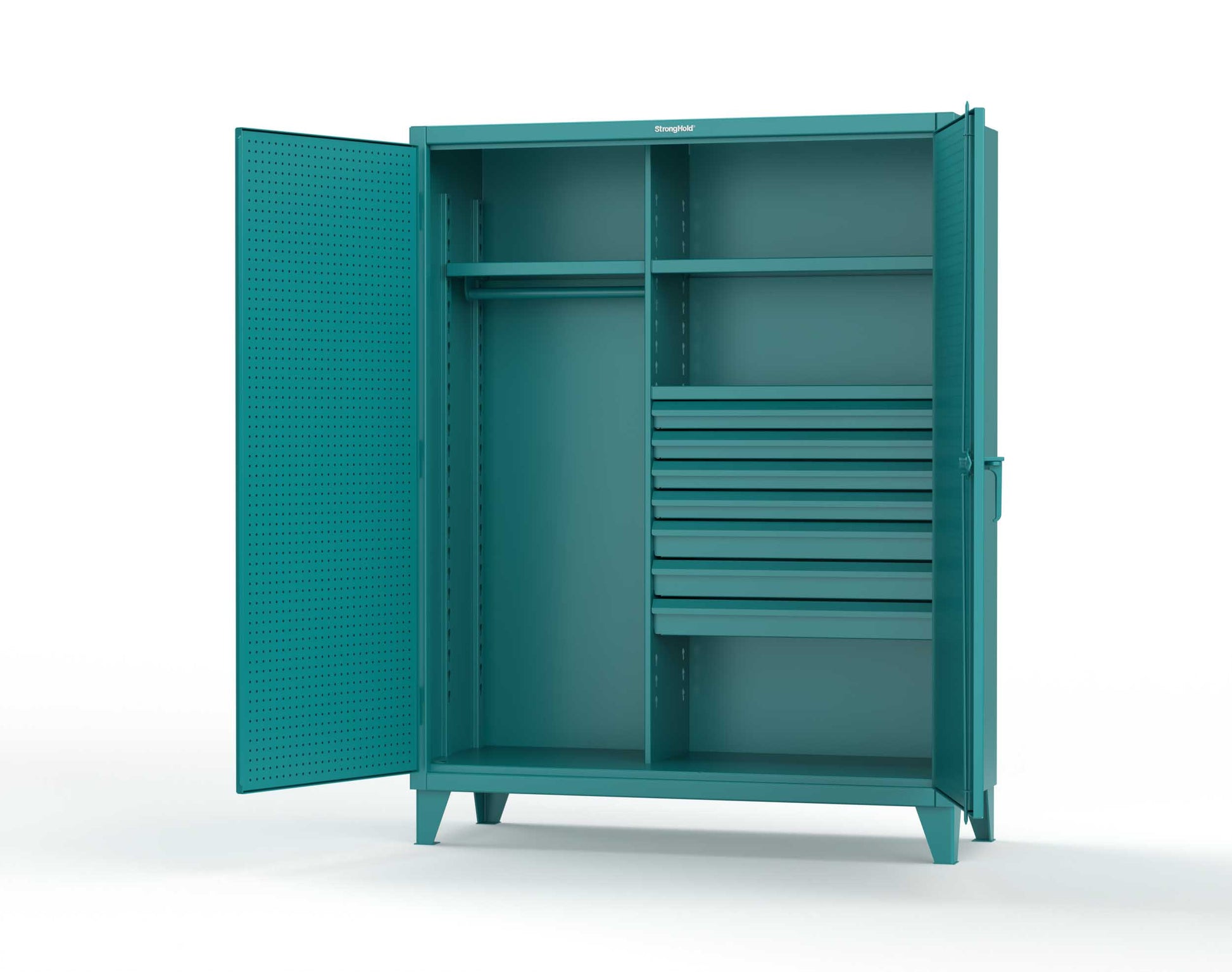 Extreme Duty 12 GA Uniform Cabinet with 7 Drawers, Pegboard, 3 Shelves - 60 In. W x 24 In. D x 78 In. H - 56-W-243-7DB-PB-5021