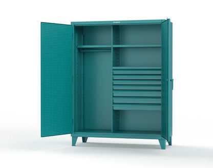 Extreme Duty 12 GA Uniform Cabinet with 7 Drawers, Pegboard, 3 Shelves - 60 In. W x 24 In. D x 78 In. H - 56-W-243-7DB-PB-5021