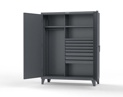 Extreme Duty 12 GA Uniform Cabinet with 7 Drawers, Pegboard, 3 Shelves - 60 In. W x 24 In. D x 78 In. H - 56-W-243-7DB-PB-7024