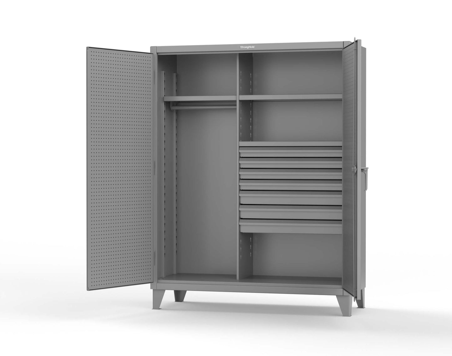 Extreme Duty 12 GA Uniform Cabinet with 7 Drawers, Pegboard, 3 Shelves - 60 In. W x 24 In. D x 78 In. H - 56-W-243-7DB-PB-7037