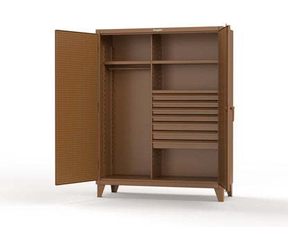 Extreme Duty 12 GA Uniform Cabinet with 7 Drawers, Pegboard, 3 Shelves - 60 In. W x 24 In. D x 78 In. H - 56-W-243-7DB-PB-8008