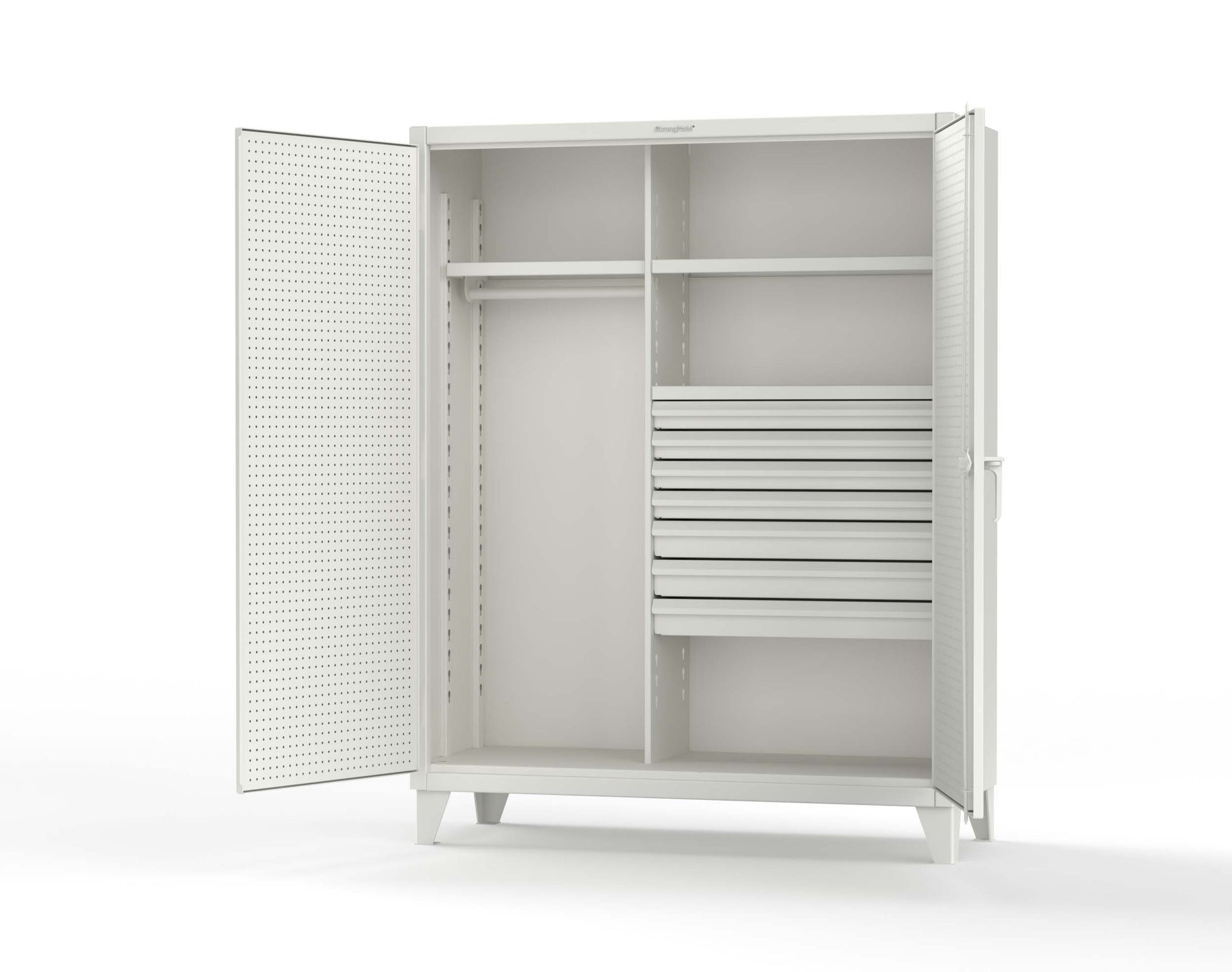 Extreme Duty 12 GA Uniform Cabinet with 7 Drawers, Pegboard, 3 Shelves - 60 In. W x 24 In. D x 78 In. H - 56-W-243-7DB-PB-9003