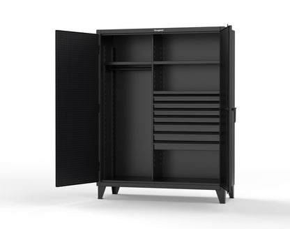 Extreme Duty 12 GA Uniform Cabinet with 7 Drawers, Pegboard, 3 Shelves - 60 In. W x 24 In. D x 78 In. H - 56-W-243-7DB-PB-9005