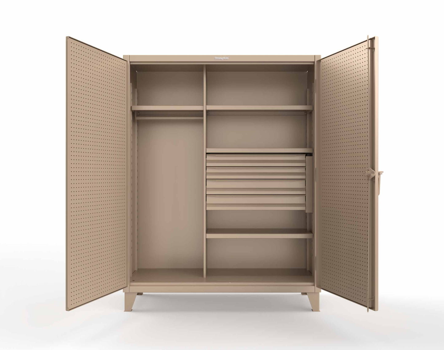 Extreme Duty 12 GA Uniform Cabinet with 4 Drawers, Pegboard, 4 Shelves - 60 In. W x 24 In. D x 78 In. H - 56-W-244-4DB-PB-1019