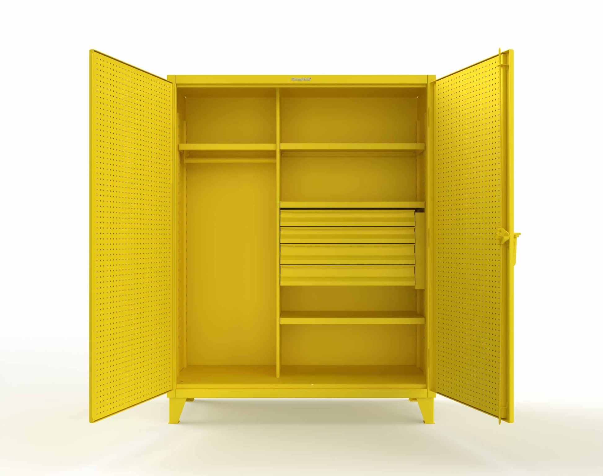 Extreme Duty 12 GA Uniform Cabinet with 4 Drawers, Pegboard, 4 Shelves - 60 In. W x 24 In. D x 78 In. H - 56-W-244-4DB-PB-1021
