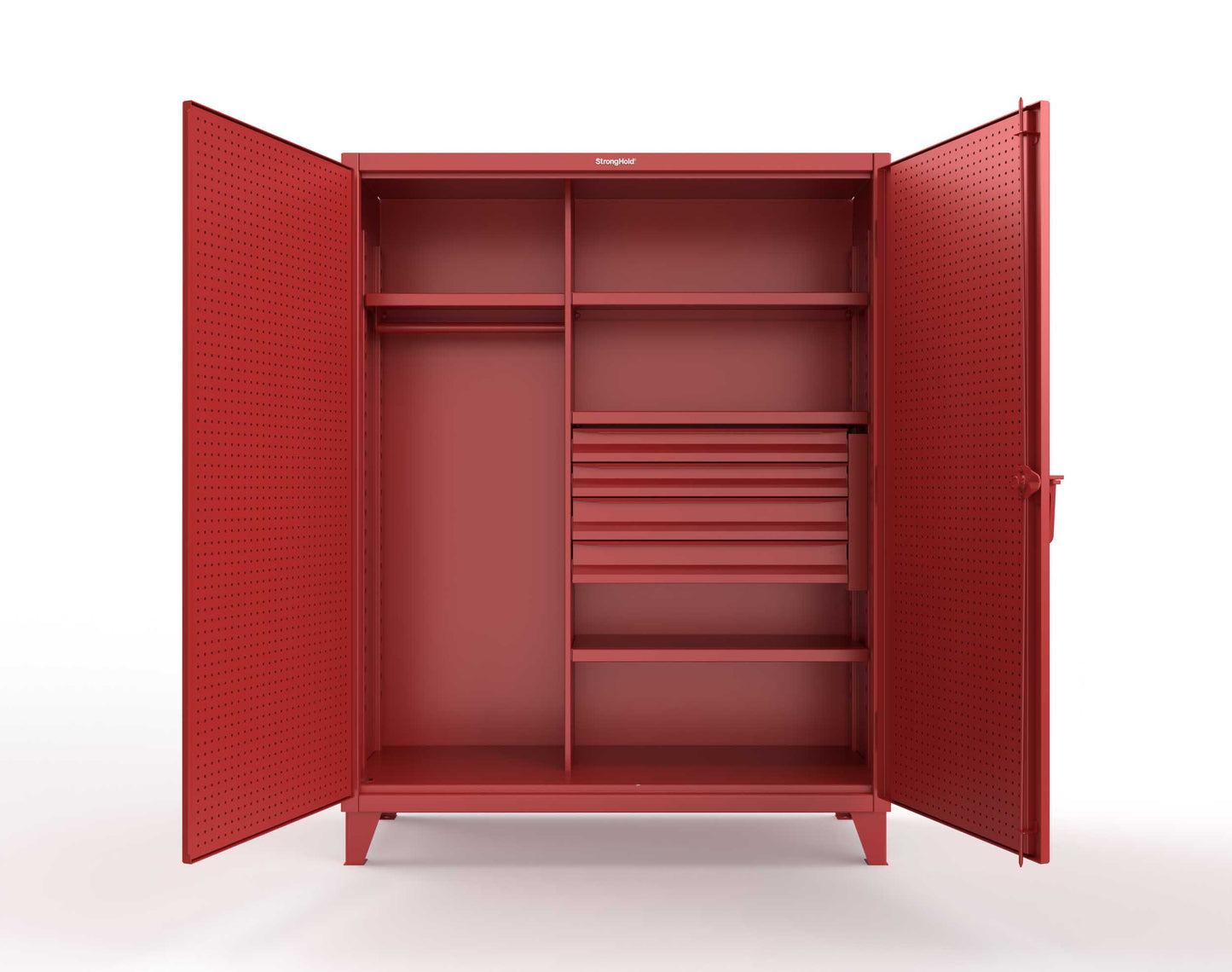 Extreme Duty 12 GA Uniform Cabinet with 4 Drawers, Pegboard, 4 Shelves - 60 In. W x 24 In. D x 78 In. H - 56-W-244-4DB-PB-3001