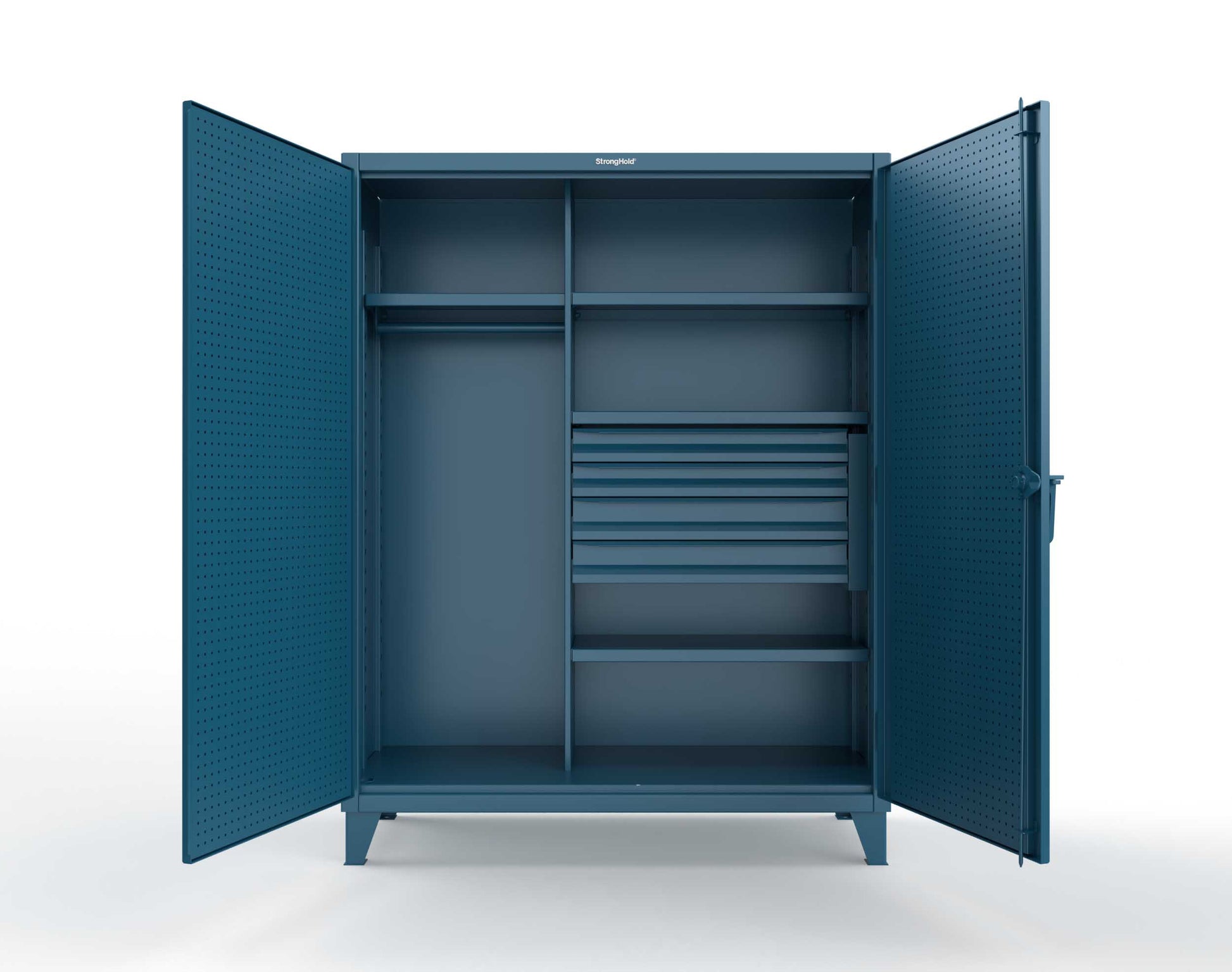 Extreme Duty 12 GA Uniform Cabinet with 4 Drawers, Pegboard, 4 Shelves - 60 In. W x 24 In. D x 78 In. H - 56-W-244-4DB-PB-5001
