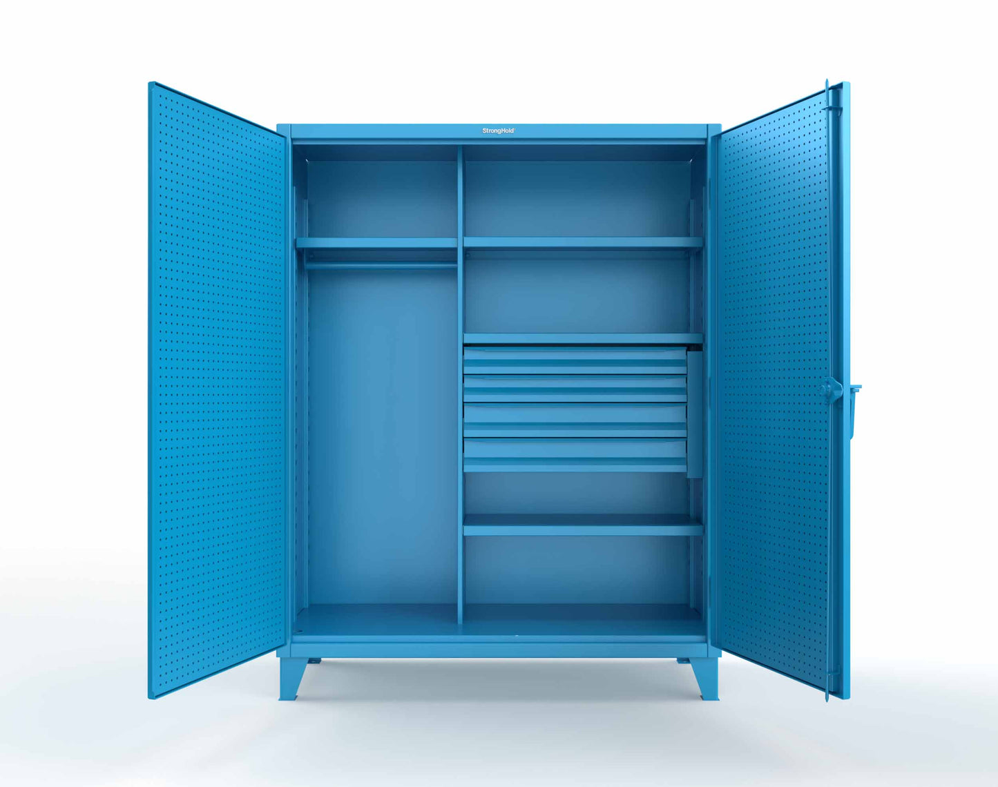 Extreme Duty 12 GA Uniform Cabinet with 4 Drawers, Pegboard, 4 Shelves - 60 In. W x 24 In. D x 78 In. H - 56-W-244-4DB-PB-5012
