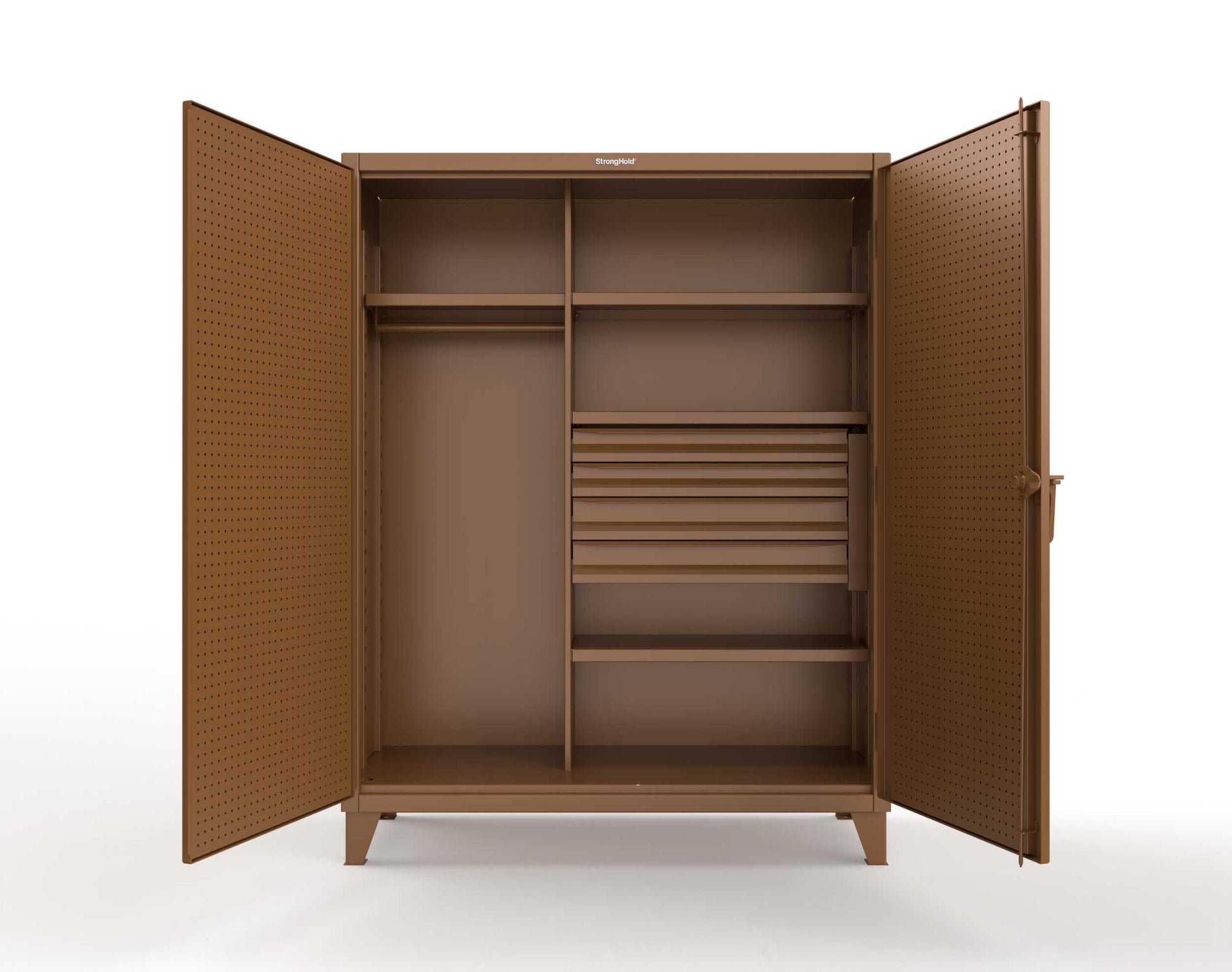 Extreme Duty 12 GA Uniform Cabinet with 4 Drawers, Pegboard, 4 Shelves - 60 In. W x 24 In. D x 78 In. H - 56-W-244-4DB-PB-8008