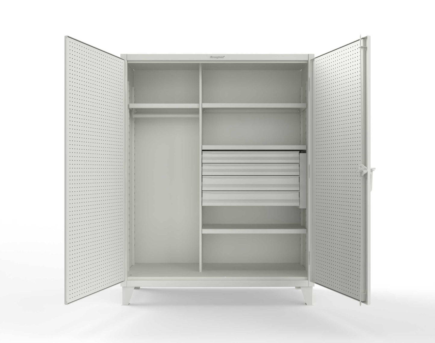Extreme Duty 12 GA Uniform Cabinet with 4 Drawers, Pegboard, 4 Shelves - 60 In. W x 24 In. D x 78 In. H - 56-W-244-4DB-PB-9003