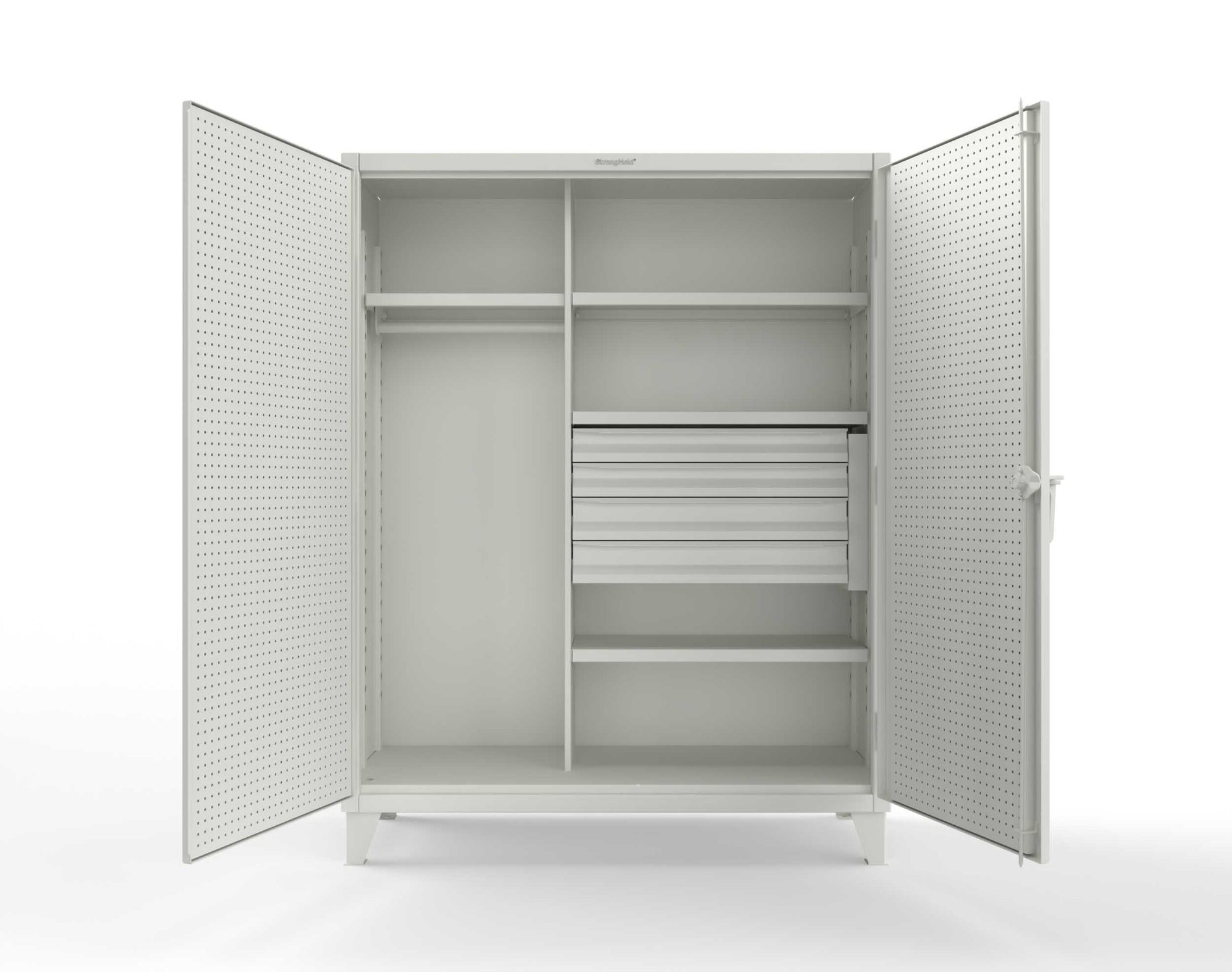Extreme Duty 12 GA Uniform Cabinet with 4 Drawers, Pegboard, 4 Shelves - 60 In. W x 24 In. D x 78 In. H - 56-W-244-4DB-PB-9003