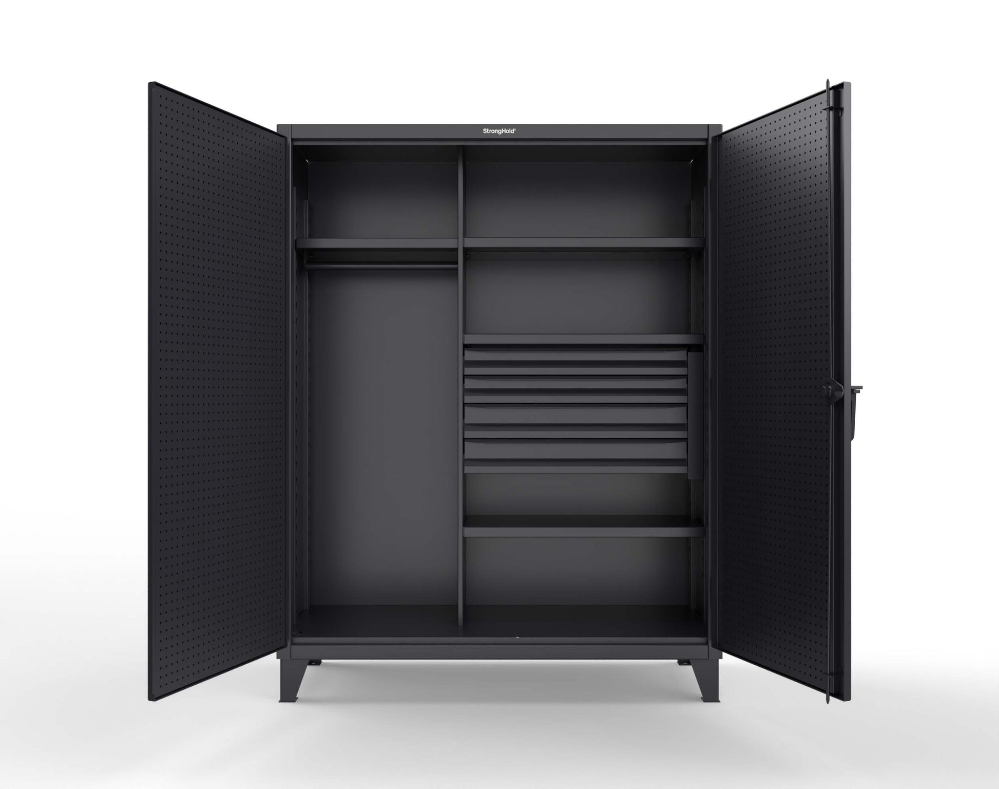 Extreme Duty 12 GA Uniform Cabinet with 4 Drawers, Pegboard, 4 Shelves - 60 In. W x 24 In. D x 78 In. H - 56-W-244-4DB-PB-9005