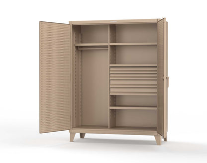 Extreme Duty 12 GA Uniform Cabinet with 4 Drawers, Pegboard, 4 Shelves - 60 In. W x 24 In. D x 78 In. H - 56-W-244-4DB-PB-1019