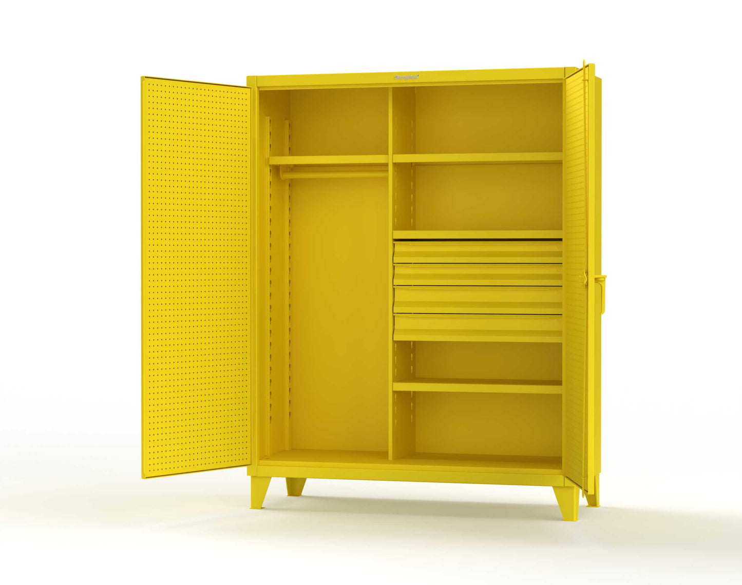 Extreme Duty 12 GA Uniform Cabinet with 4 Drawers, Pegboard, 4 Shelves - 60 In. W x 24 In. D x 78 In. H - 56-W-244-4DB-PB-1021