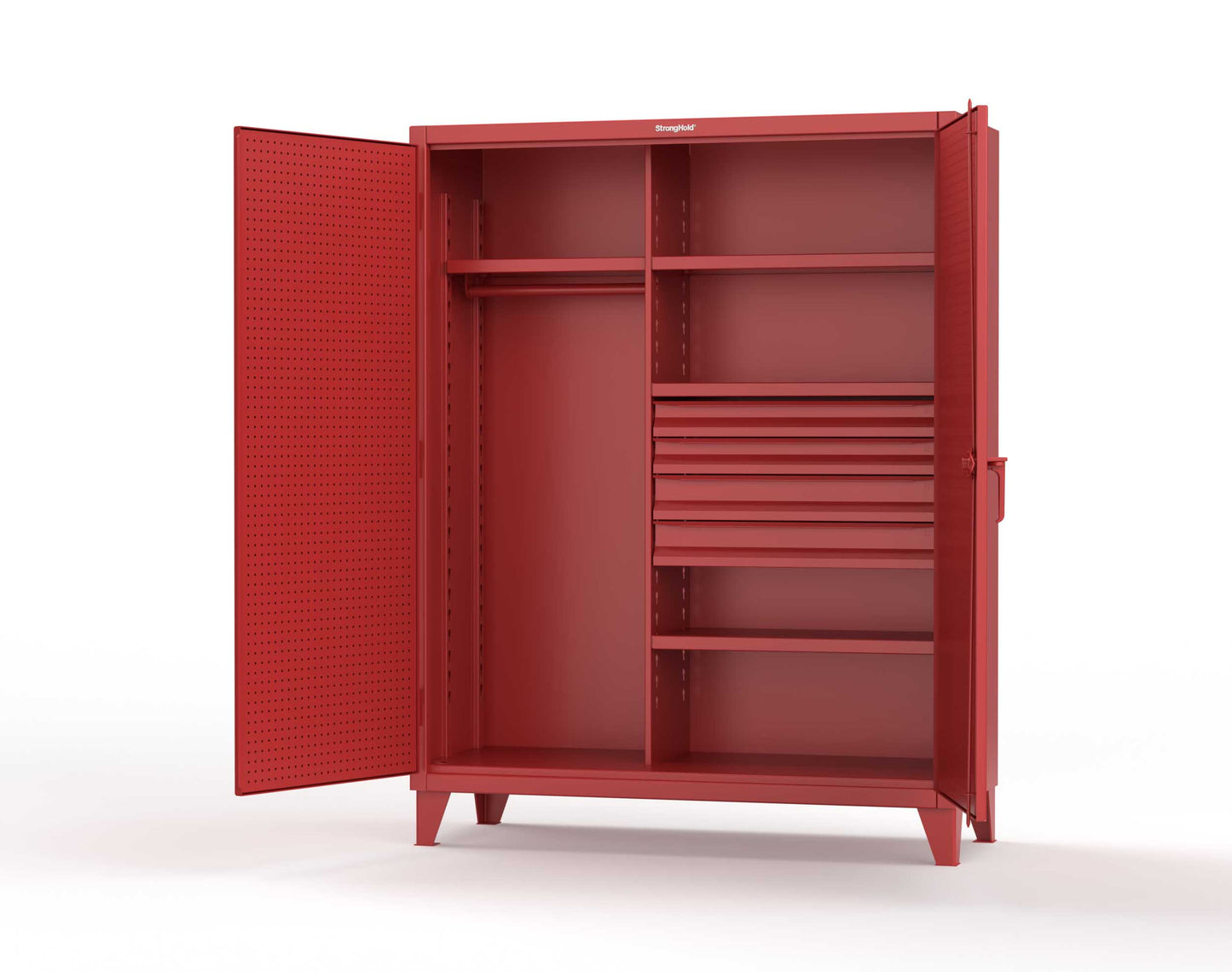 Extreme Duty 12 GA Uniform Cabinet with 4 Drawers, Pegboard, 4 Shelves - 60 In. W x 24 In. D x 78 In. H - 56-W-244-4DB-PB-3001