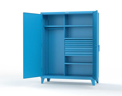 Extreme Duty 12 GA Uniform Cabinet with 4 Drawers, Pegboard, 4 Shelves - 60 In. W x 24 In. D x 78 In. H - 56-W-244-4DB-PB-5012
