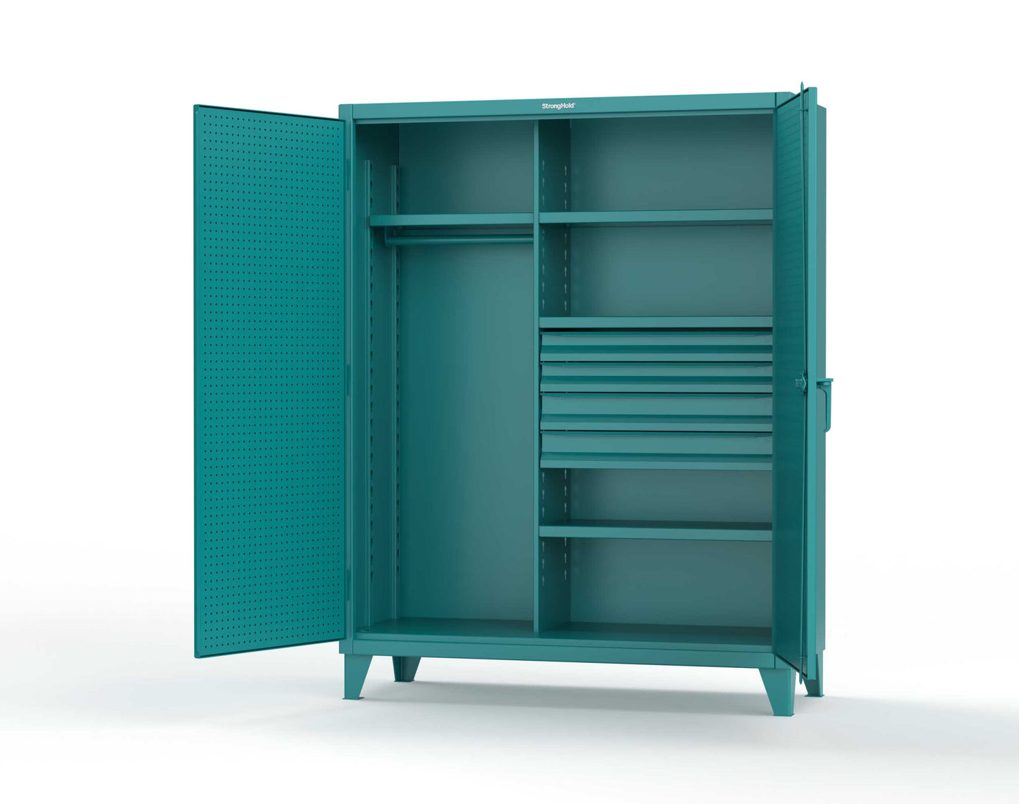 Extreme Duty 12 GA Uniform Cabinet with 4 Drawers, Pegboard, 4 Shelves - 60 In. W x 24 In. D x 78 In. H - 56-W-244-4DB-PB-5021