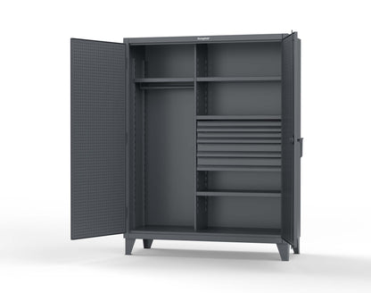 Extreme Duty 12 GA Uniform Cabinet with 4 Drawers, Pegboard, 4 Shelves - 60 In. W x 24 In. D x 78 In. H - 56-W-244-4DB-PB-7024
