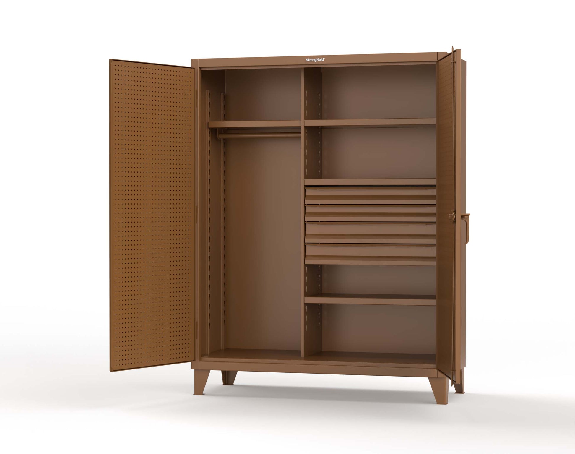 Extreme Duty 12 GA Uniform Cabinet with 4 Drawers, Pegboard, 4 Shelves - 60 In. W x 24 In. D x 78 In. H - 56-W-244-4DB-PB-8008