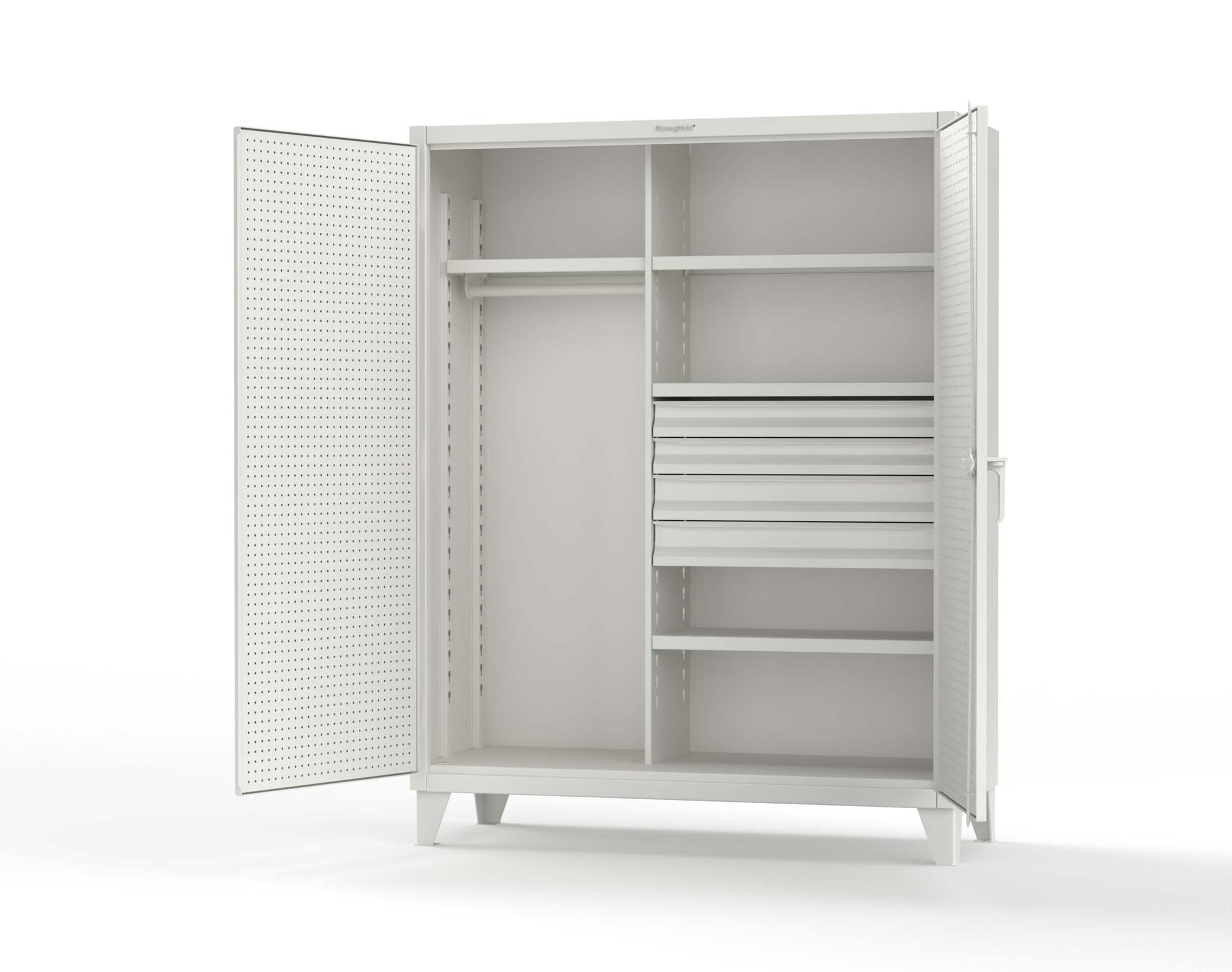 Extreme Duty 12 GA Uniform Cabinet with 4 Drawers, Pegboard, 4 Shelves - 60 In. W x 24 In. D x 78 In. H - 56-W-244-4DB-PB-9003