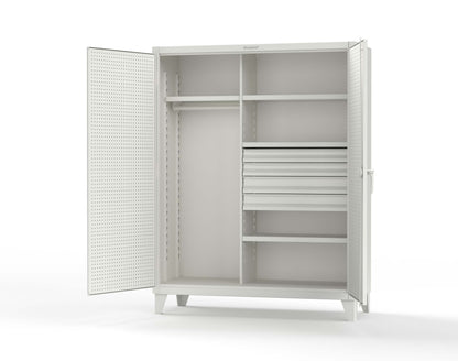 Extreme Duty 12 GA Uniform Cabinet with 4 Drawers, Pegboard, 4 Shelves - 60 In. W x 24 In. D x 78 In. H - 56-W-244-4DB-PB-9003