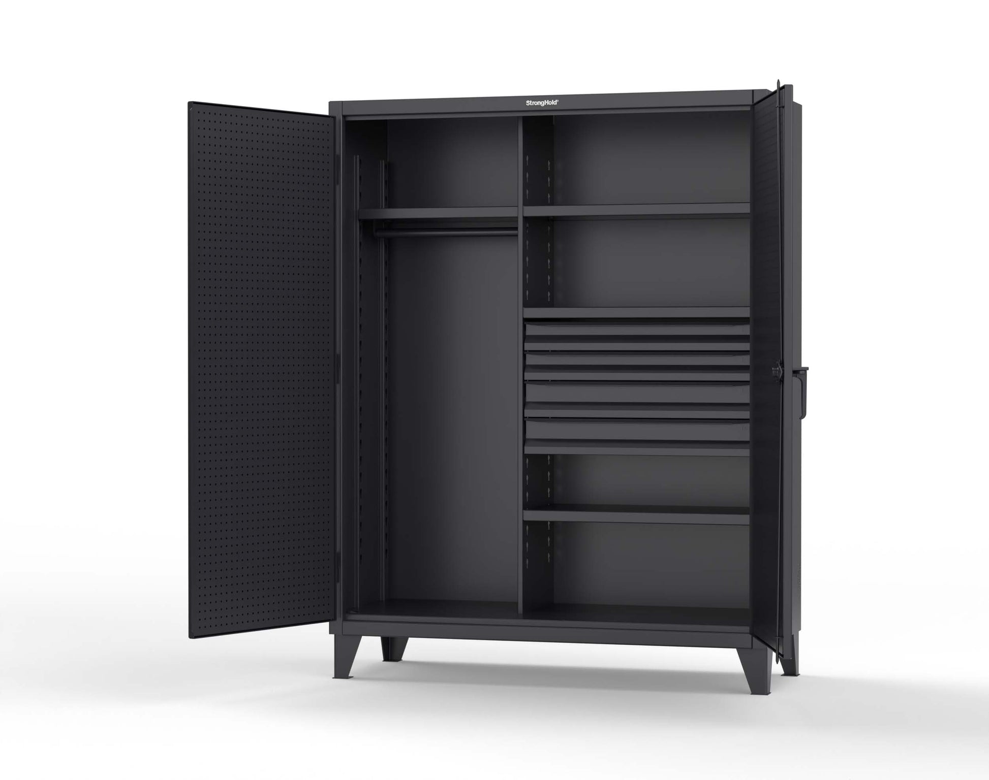Extreme Duty 12 GA Uniform Cabinet with 4 Drawers, Pegboard, 4 Shelves - 60 In. W x 24 In. D x 78 In. H - 56-W-244-4DB-PB-9005