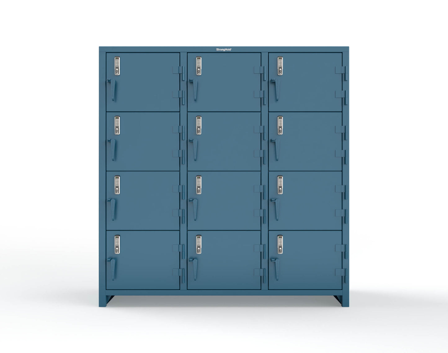 Extra Heavy Duty 14 GA 4-Tier Locker with Keyless Entry Lock, 12 Compartments – 72 in. W x 24 in. D x 75 in. H - 66-12D-24-4T-EK-L-5001