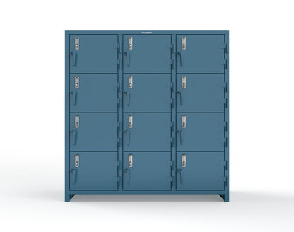 Extra Heavy Duty 14 GA 4-Tier Locker with Keyless Entry Lock, 12 Compartments – 72 in. W x 24 in. D x 75 in. H - 66-12D-24-4T-EK-L-5001