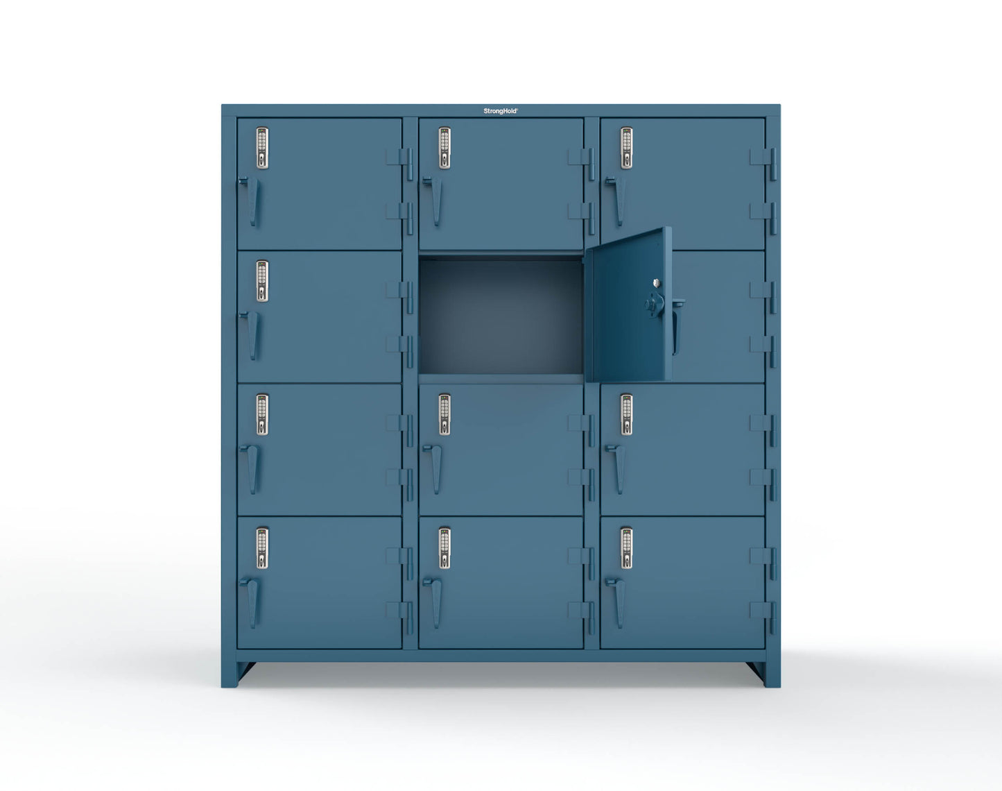 Extra Heavy Duty 14 GA 4-Tier Locker with Keyless Entry Lock, 12 Compartments – 72 in. W x 24 in. D x 75 in. H - 66-12D-24-4T-EK-L-5001