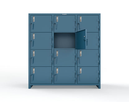 Extra Heavy Duty 14 GA 4-Tier Locker with Keyless Entry Lock, 12 Compartments – 72 in. W x 24 in. D x 75 in. H - 66-12D-24-4T-EK-L-5001