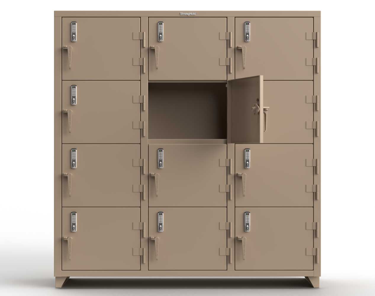 Extra Heavy Duty 14 GA 4-Tier Locker with Keyless Entry Lock, 12 Compartments – 72 in. W x 24 in. D x 75 in. H