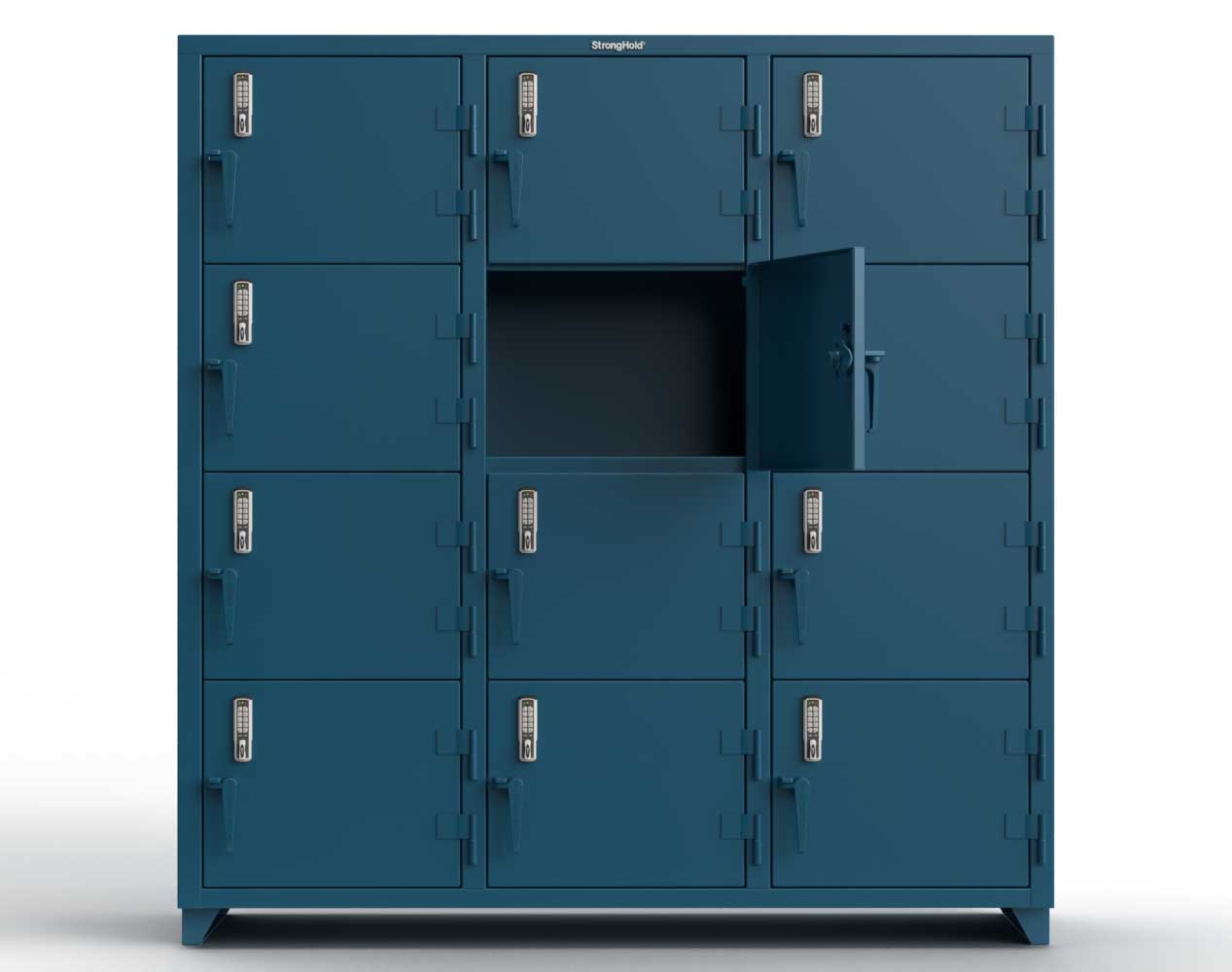 Extra Heavy Duty 14 GA 4-Tier Locker with Keyless Entry Lock, 12 Compartments – 72 in. W x 24 in. D x 75 in. H