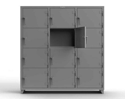 Extra Heavy Duty 14 GA 4-Tier Locker, 12 Compartments -72 in. W x 24 in. D x 75 in. H