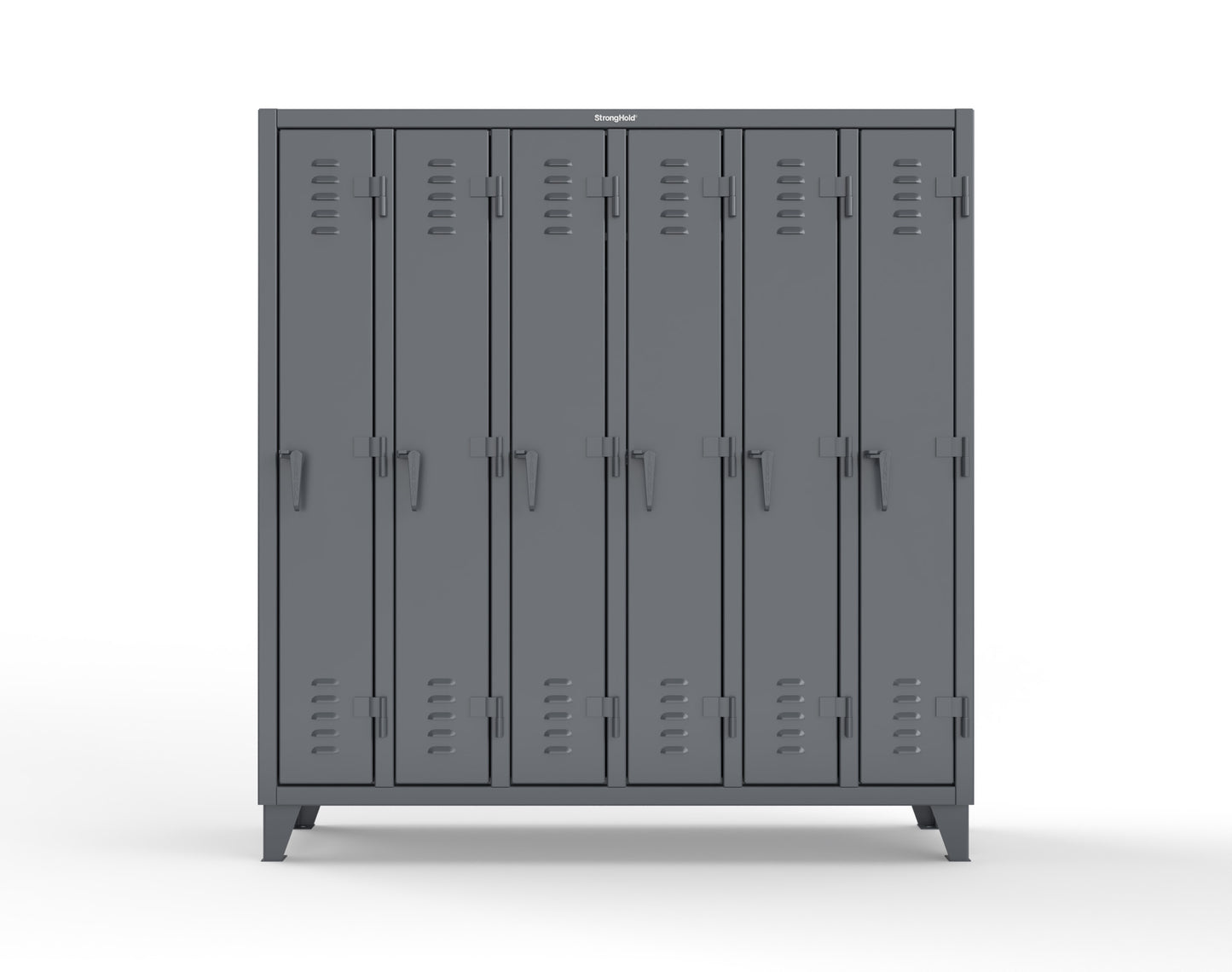 Extreme Duty 12 GA Single-Tier Locker with 6 Compartments, Louvered Doors, Wardrobe Rod - 74 in. W x 18in. D x 78 in. H - 66-18-1TSL-7024