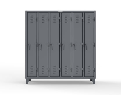 Extreme Duty 12 GA Single-Tier Locker with 6 Compartments, Louvered Doors, Wardrobe Rod - 74 in. W x 18in. D x 78 in. H - 66-18-1TSL-7024