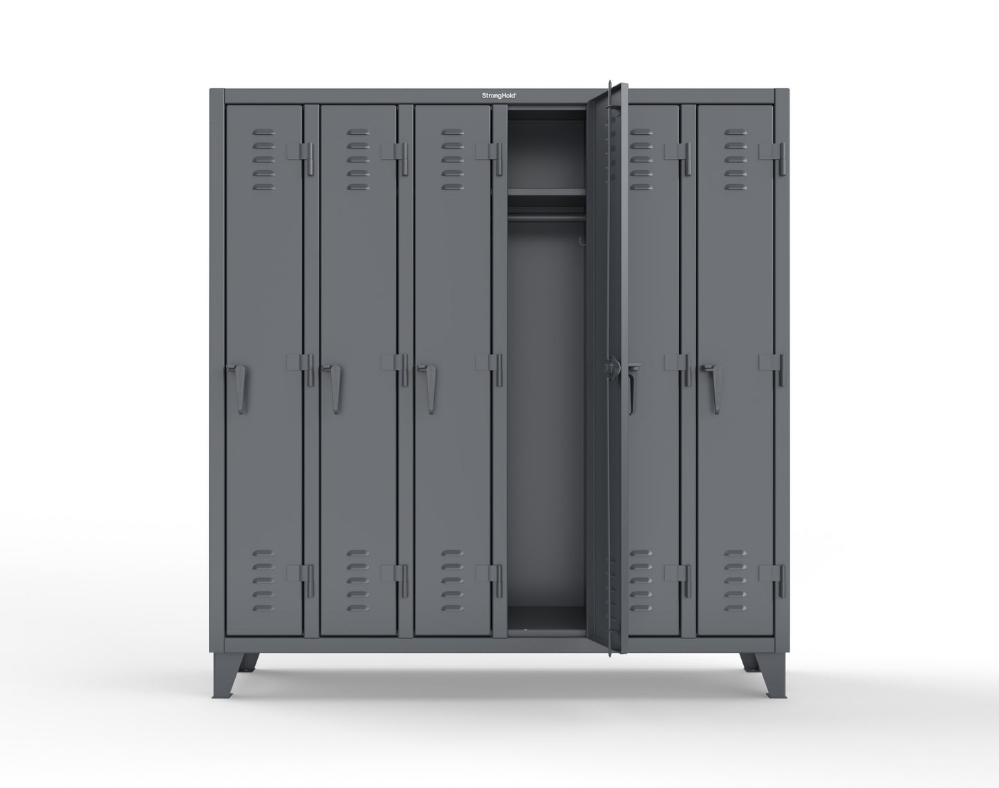 Extreme Duty 12 GA Single-Tier Locker with 6 Compartments, Louvered Doors, Wardrobe Rod - 74 in. W x 18in. D x 78 in. H - 66-18-1TSL-7024