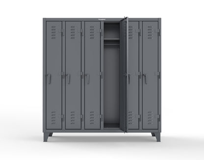 Extreme Duty 12 GA Single-Tier Locker with 6 Compartments, Louvered Doors, Wardrobe Rod - 74 in. W x 18in. D x 78 in. H - 66-18-1TSL-7024