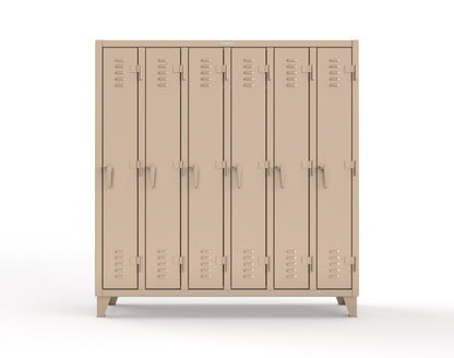 Extreme Duty 12 GA Single-Tier Locker with 6 Compartments, Louvered Doors, Wardrobe Rod - 74 in. W x 18in. D x 78 in. H - 66-18-1TSL-1019