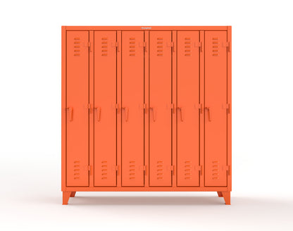 Extreme Duty 12 GA Single-Tier Locker with 6 Compartments, Louvered Doors, Wardrobe Rod - 74 in. W x 18in. D x 78 in. H - 66-18-1TSL-2004